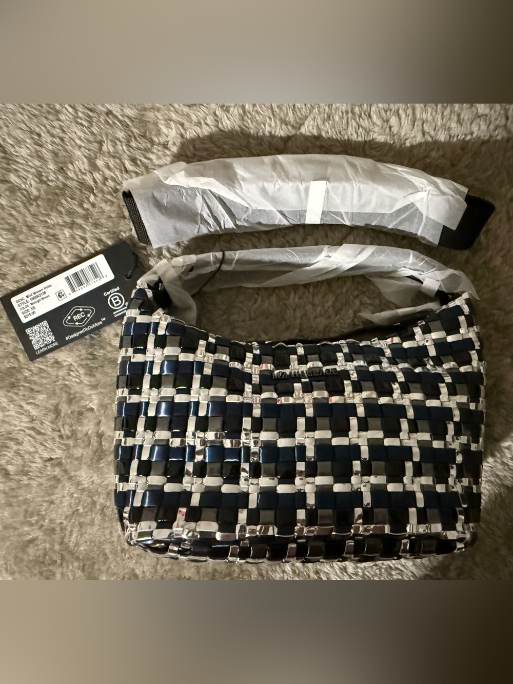 MZ Wallace Woven Metallic Blue & Silver Shoulder Bag